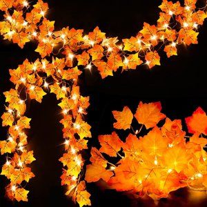 2Pack 16.4ft 40 Halloween Home Decor Maple Leaves Stringsss lighted Fall Garland